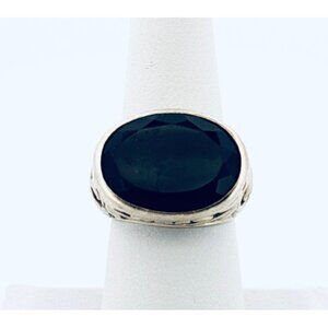 Estate Sterling Silver 925 Black Chalcedony Filigree Ring Size 7 Indonesia 9g